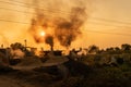 Pollution smoke out of jaggery making factory, India