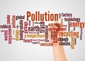 Pollution word cloud and hand with marker concept Royalty Free Stock Photo