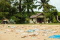 Pollutions and garbages on the beach Royalty Free Stock Photo