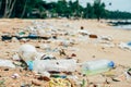 Pollutions and garbages on the beach Royalty Free Stock Photo