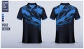 Blue Polo shirt mockup template design for soccer jersey, football kit or sport uniform. Fabric pattern design.