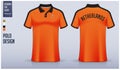 Orange polo shirt mockup template design for soccer jersey, football kit, golf, tennis, sportswear. Netherlands jersey design.