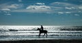 Polo Player riding on Beach with Blue Sky Royalty Free Stock Photo