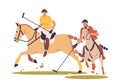 Polo Players Riding And Maneuvering Horses While Wielding Mallets To Strike A Ball Towards Goals. Skilled Equestrians