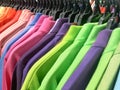 Polo-shirt, Close Up Colorful Polo Shirt, Closed up Colorful Polo Shirt on hangers, T-shirts on hangers Royalty Free Stock Photo