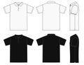 Polo shirt ,golf shirt template illustration /no pocket type /front,back,side / black & white Royalty Free Stock Photo