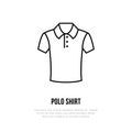 Polo shirt icon, clothing shop line logo. Flat sign for apparel collection. Logotype for laundry, clothes cleaning