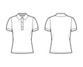 Polo shirt technical fashion illustration with cotton-jersey short sleeves, oversized, buttons along the front outwear