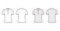 Polo shirt technical fashion illustration with cotton-jersey short sleeves, oversized, buttons along the front outwear