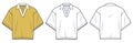 Polo Shirt technical fashion illustration. Cropped Top fashion flat technical drawing template, short sleeve, polo collar