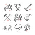 Polo sport line icons. Horseback. Vector signs for web graphics. Royalty Free Stock Photo