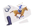 Polo Sport Player Galloping on Horse, Equestrian Sport Equipment Vector Illustration Royalty Free Stock Photo