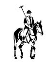 Polo sport pony horse and jockey rider black and white vector outline Royalty Free Stock Photo