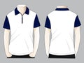 Men's White-Navy Short Sleeves Polo Shirt Whith Zip-Placket Design Royalty Free Stock Photo