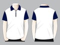 Men's White-Navy Short Sleeves Polo Shirt Whith Zip-Placket Design