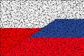 Poland Russia. Poland flag and Russia flag. Concept of aid, association of countries, political and economic relations.