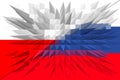 Poland Russia. Poland flag and Russia flag. Concept of aid, association of countries, political and economic relations.