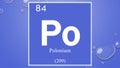 Polonium chemical element symbol on blue bubble background