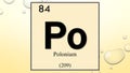 Polonium chemical element symbol on yellow bubble background