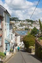 Polruan Cornwall Cornish street with houses with view to Fowey Royalty Free Stock Photo
