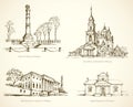 Poltava famous historical monuments. Vector sketch
