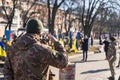 Poltava, Ukraine - 20 Feb 2022 Nebesna Sotnia Monument and requiem ceremony of Maidan and Revolution of Dignity