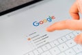 Poltava, Ukraine - Jan 2021 Googling duckduckgo searching engine for private online usage. Data security online