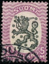 Vintage stamp printed in Finland 1925 show Standing lion