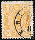 Vintage stamp printed in Finland 1889 show coat of arms