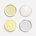 Poly Aluminium chloride liquid, Microcrystalline wax, Alcohol and Sulfur Powder in Petri dish. Chemical ingredient for Cosmetics