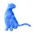 Poly animal cat sitting in blue polygonal abstract vector illustration