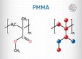 Polymethyl methacrylate, acrylic glass, plexiglass, PMMA molecule. It is synthetic polymer of methyl methacrylate, is used for Royalty Free Stock Photo