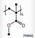 Polymethyl methacrylate, acrylic glass, plexiglass, PMMA molecule. It is synthetic polymer of methyl methacrylate, is used for Royalty Free Stock Photo