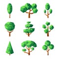 Poly tree. Green nature season plants vector stylized geometrical forms low poly pictures