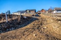 Beautiful rural landscape against the backdrop of the Carpathian Mountains in early spring Royalty Free Stock Photo