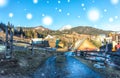 Beautiful rural landscape against the backdrop of the Carpathian Mountains in early spring Royalty Free Stock Photo