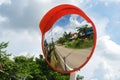 Polycarbonate traffic mirror curved glass. Convex mirror.