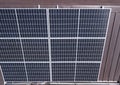 A Polycrystalline Solar panel system mounted on a ribbed metal roofing of a house Royalty Free Stock Photo