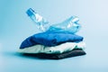 Polyester fiber synthetic fabrics eco-friendly textile recycled recyclable plastic bottles. Reuse recycling used bottles Royalty Free Stock Photo