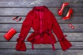 Polyester satin lycra fabric red jacket. Royalty Free Stock Photo