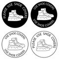 Polyethylene covering for shoes. Please, use shoe covers. Protective medical covers. Outline and glyph icons. Virus prevention Royalty Free Stock Photo