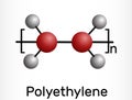 Polyethylene, polythene, PE, polyethene, poly(methylene) molecule. It is polymer of ethylene. Molecule model.