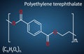 Polyethylene terephthalate or PET, PETE polyester, thermoplastic polymer molecule. Structural chemical formula on the dark blue Royalty Free Stock Photo