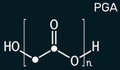 Polyglycolide or polyglycolic acid, PGA molecule. It is a biodegradable, thermoplastic polymer. Skeletal chemical formula on the