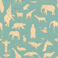 Polygon animals pattern. Low poly bear, deer, elephant. Triangle style