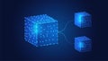 Polygon of blue glowing blockchain cube. Enhancing Security and Efficiency. technology network concept with connected digital