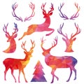 Polygon Christmas deer, vector set Royalty Free Stock Photo