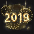 Polygon 2019 golden ball pattern new year christmas Royalty Free Stock Photo