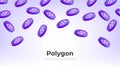 Polygon MATIC coin falling from the sky. MATIC cryptocurrency concept banner background