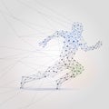 Polygon mesh running male silhouette. Abstract man runner low poly background vector illustration